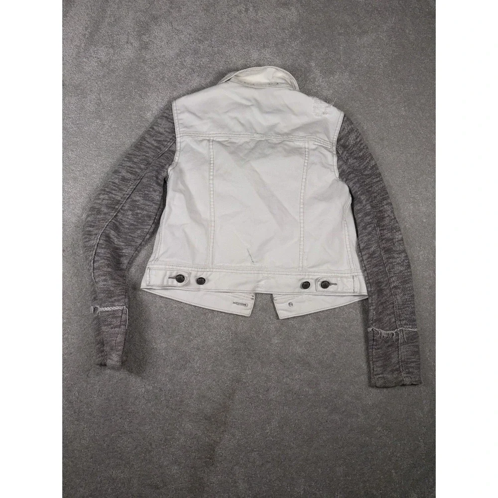 Free People Women's Cotton Denim Jean Woven Knit Sleeves Jacket White Gray Xs - Picture 6 of 6